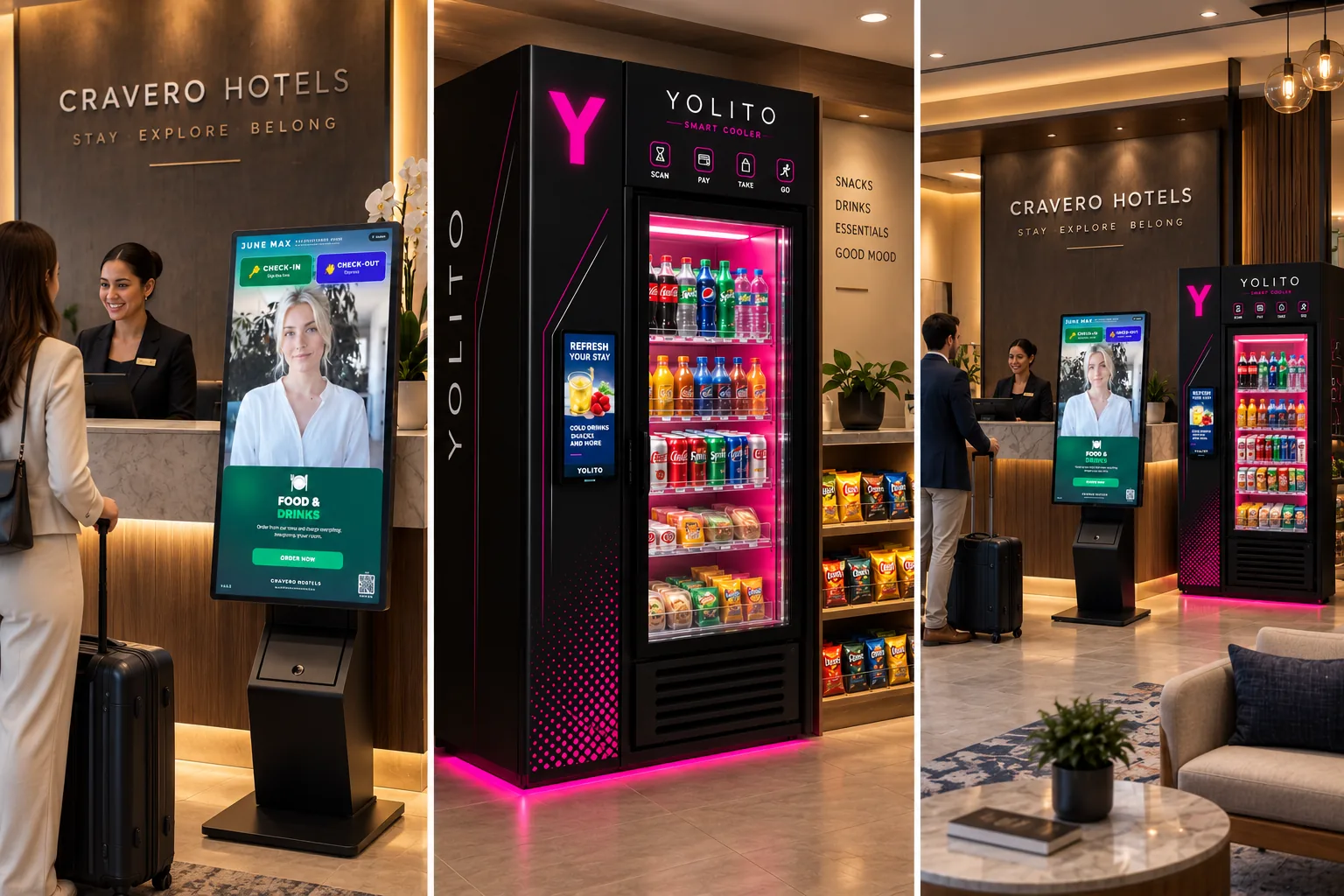 The June kiosk, the Yolito smart cooler and the lobby together