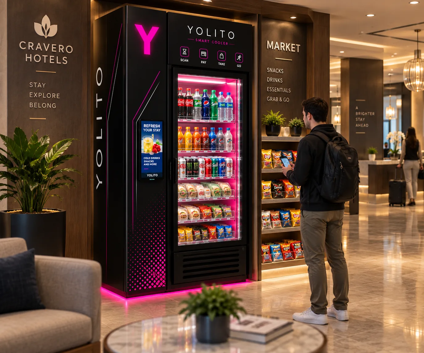 Yolito in a hotel lobby market